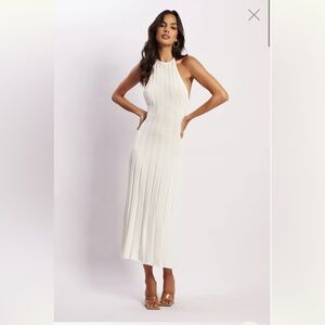 NWT Meshki adrienne halter neck midi dress white XS
